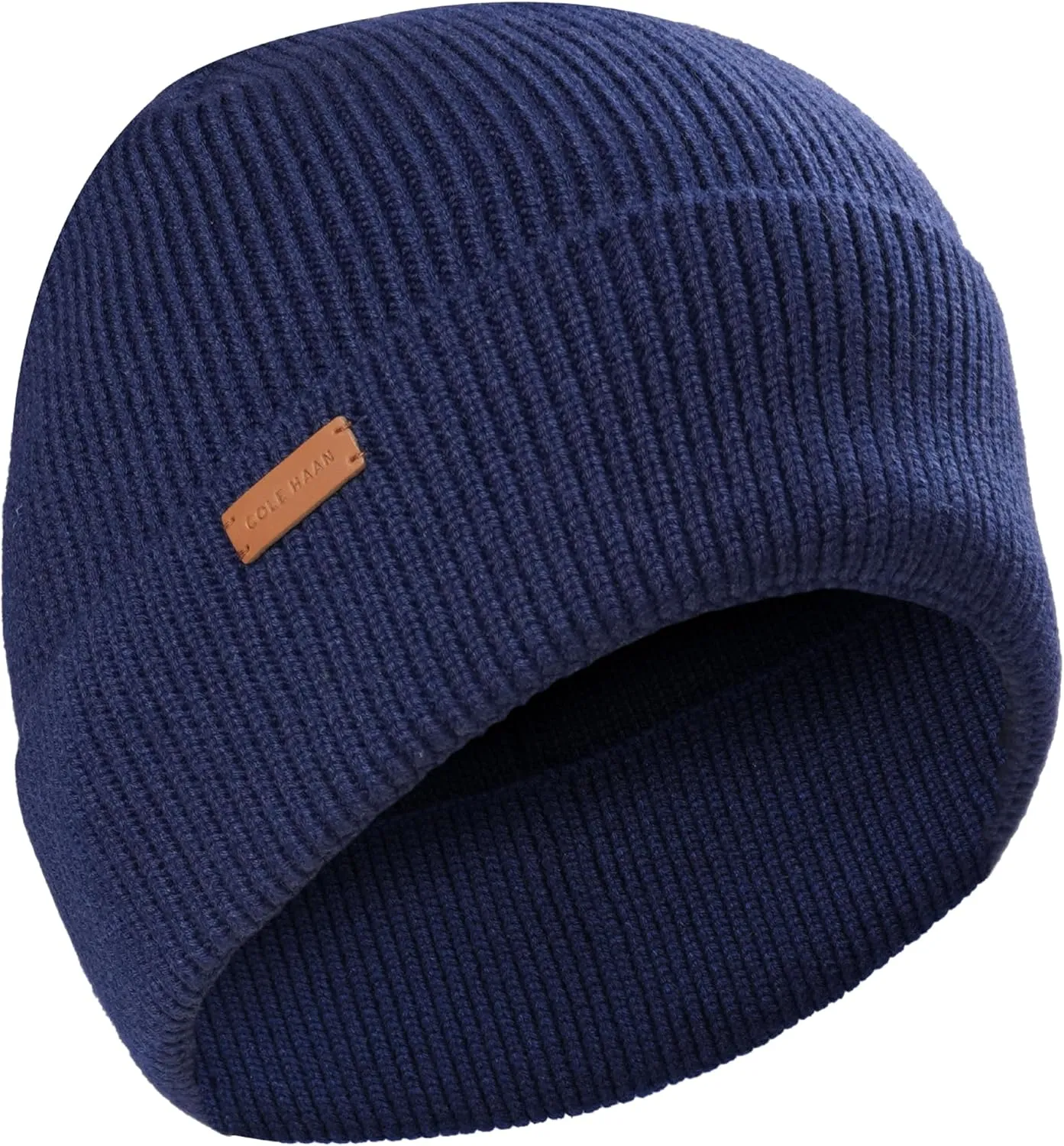 Cole Haan Heritage Rib Cuff Beanie Hat for Men, Warm Knit Wool Beanie with Classic Ribbed Design