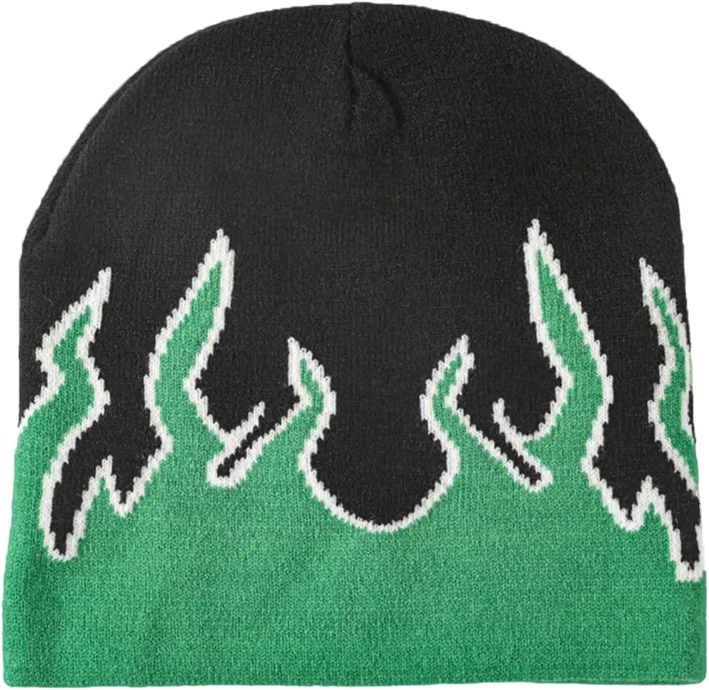CORIRESHA Women Y2K Flame Beanie Knitted Hats Winter Fall Men Warm Skull Caps