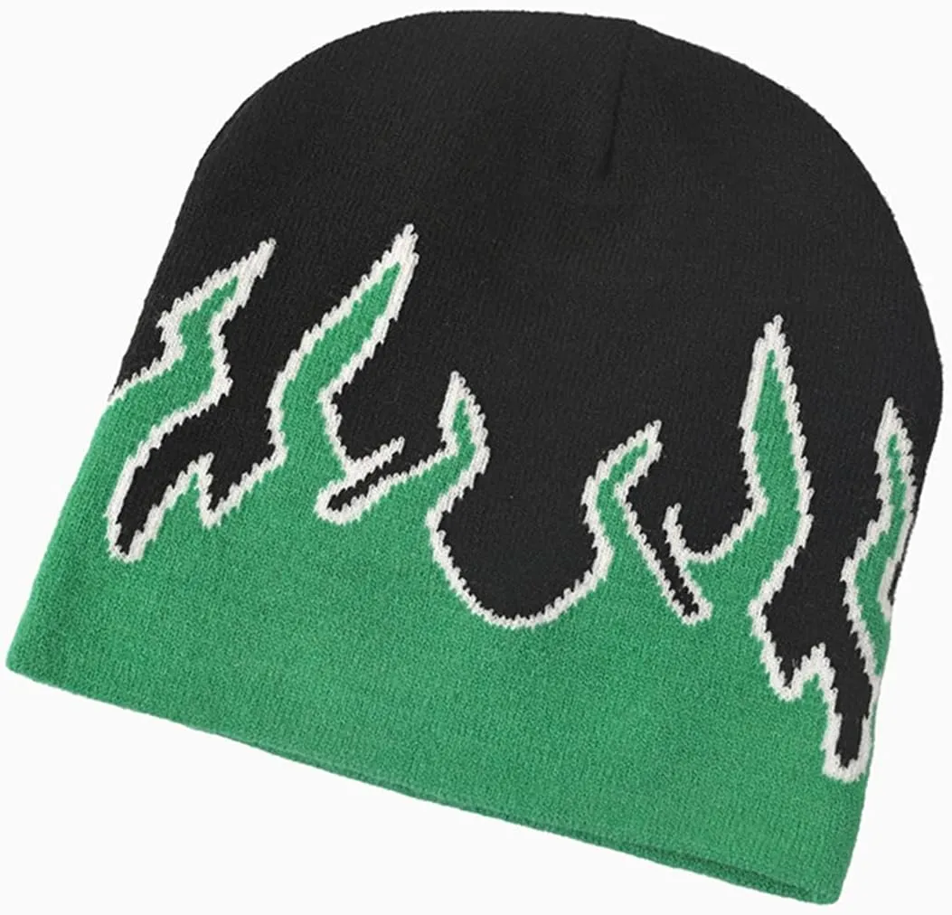 CORIRESHA Women Y2K Flame Beanie Knitted Hats Winter Fall Men Warm Skull Caps