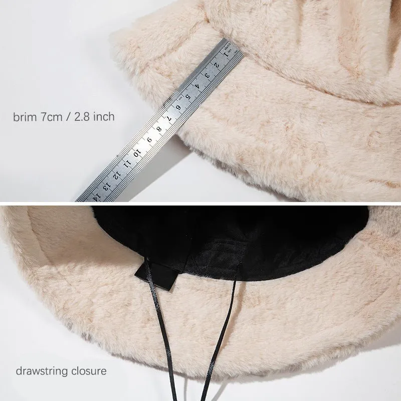 Cow Print Faux Wool Plush Bucket Hat