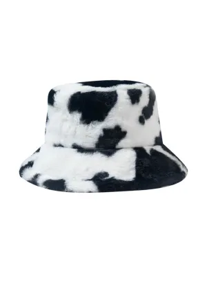 Cow Print Faux Wool Plush Bucket Hat