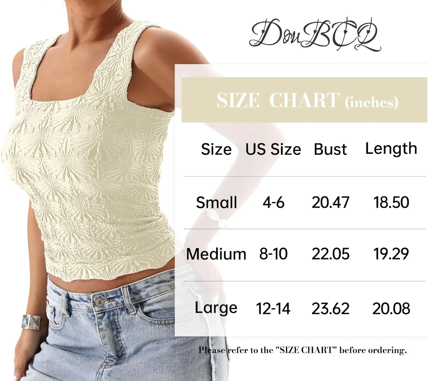 DouBCQ Women Cute Crop Tank Top Square Neck Wide Strap Vest Slim Fit Floral Lettuce Trim Cropped Cami Tops