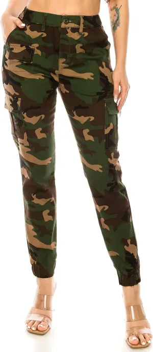 Double Denim January 5th Women's High Waist Cargo Jogger Pants Elastic Waistband Casual Tapered Sweatpants with 6 Pockets