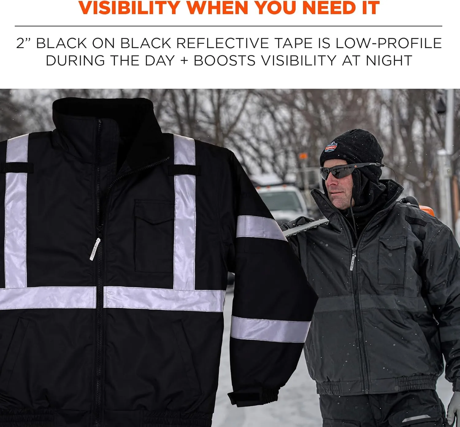 Ergodyne Unisex Adult Enhanced Visibility For Night Or Low Conditions Winter Jacket, Black, 4X-Large US