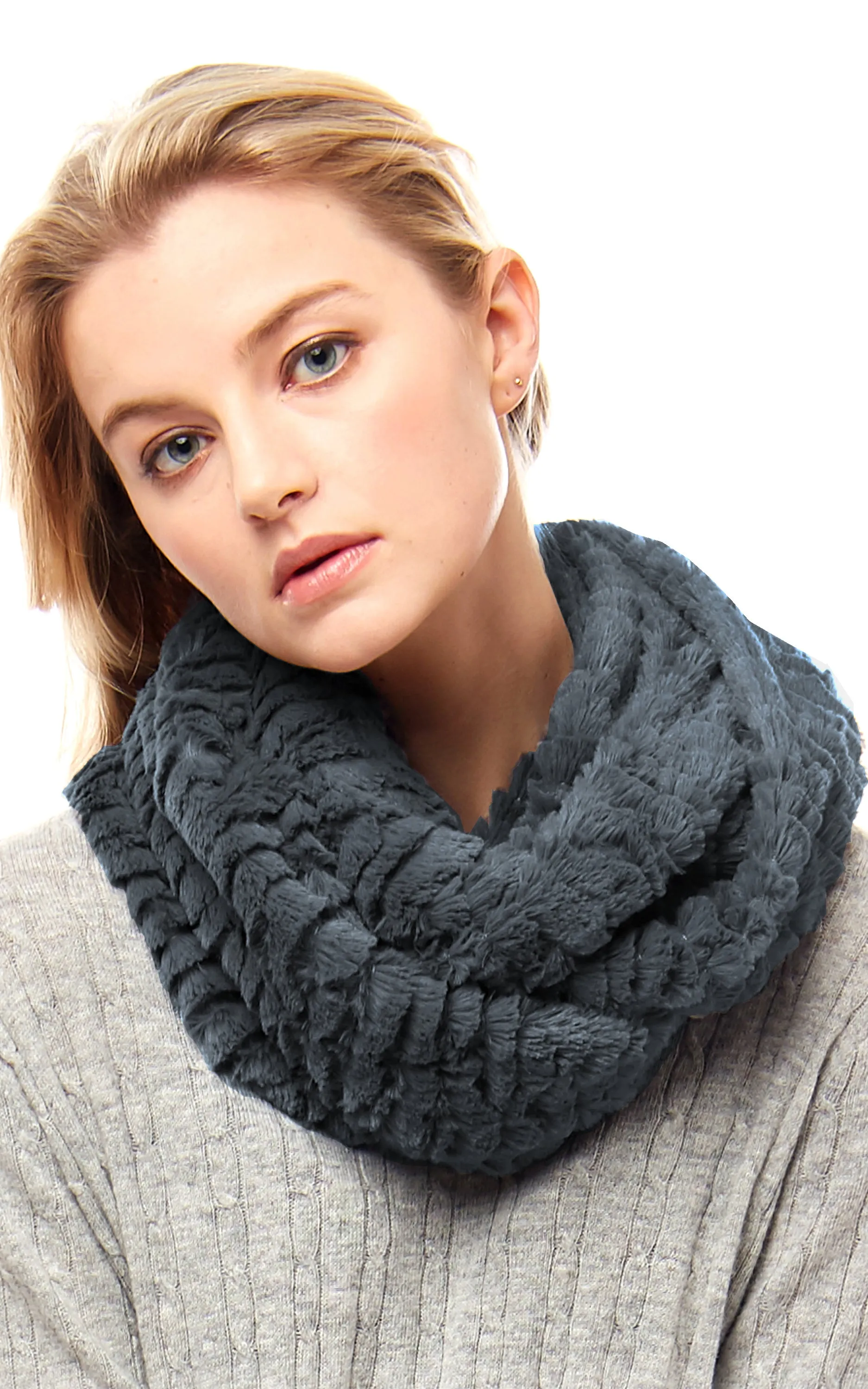 LOF524 Solid Faux Fur Infinity Scarf