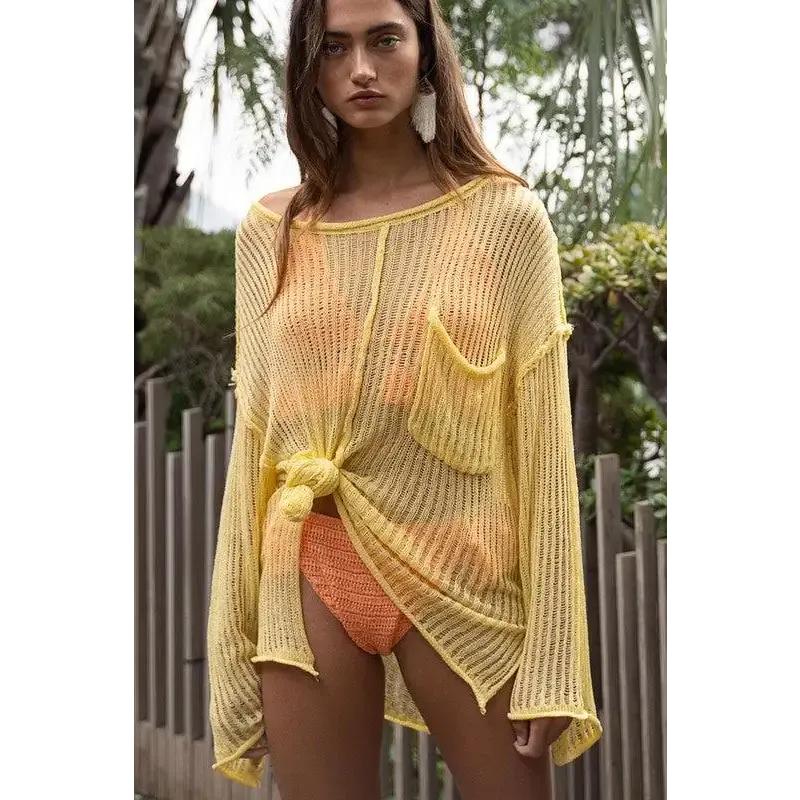 Loose Fit See-through Boat Neck Sweater