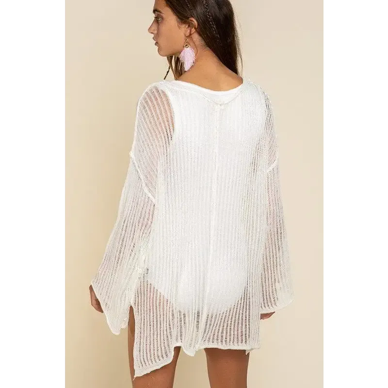 Loose Fit See-through Boat Neck Sweater