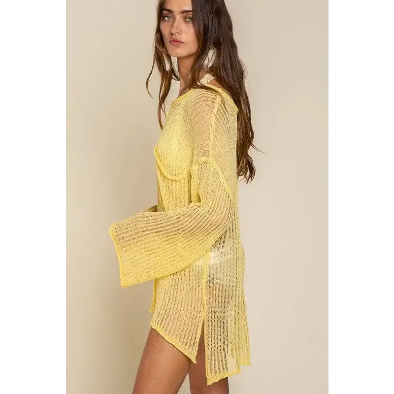 Loose Fit See-through Boat Neck Sweater