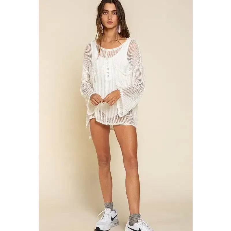 Loose Fit See-through Boat Neck Sweater