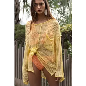Loose Fit See-through Boat Neck Sweater