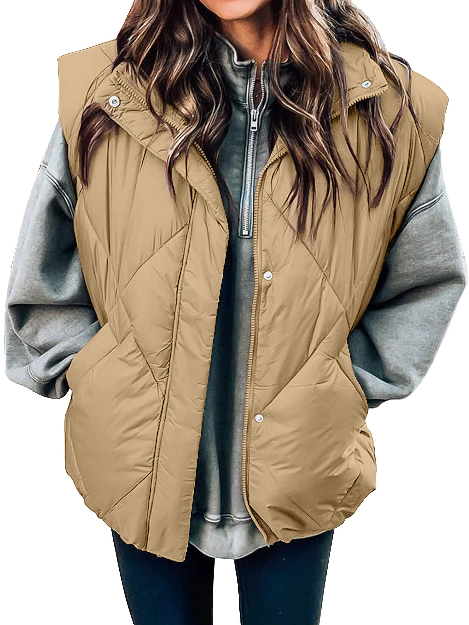 MEROKEETY Quilted Stand Collar Zip Up Padded Puffer Vest