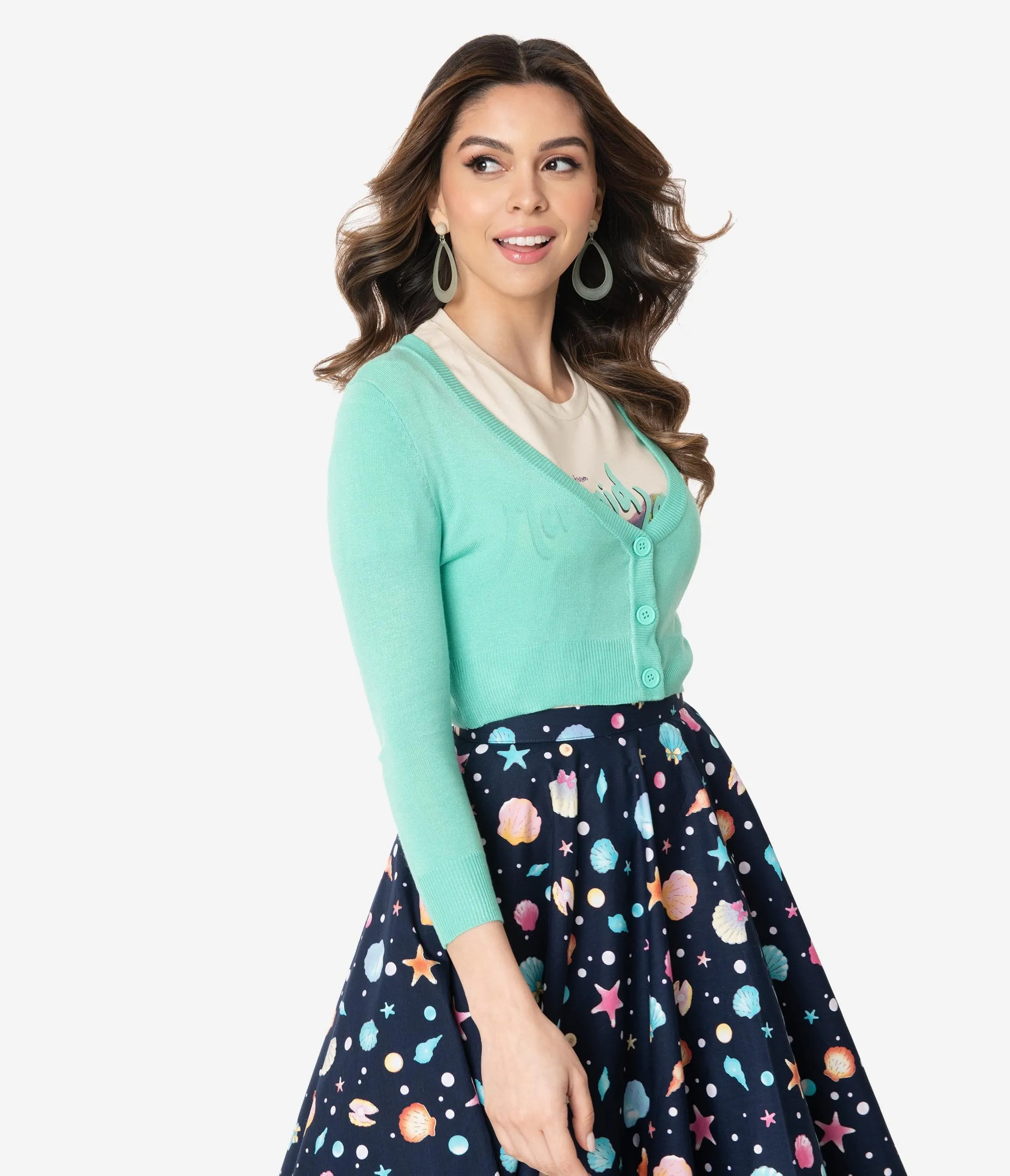 Mint Opal Button Up Crop Cardigan