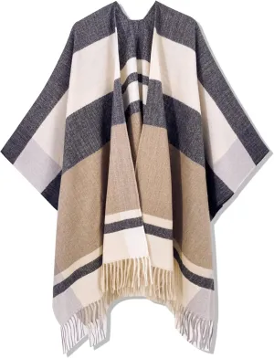 Moss Rose Women's Travel Plaid Shawl Wrap Open Front Poncho Cape for Fall Winter