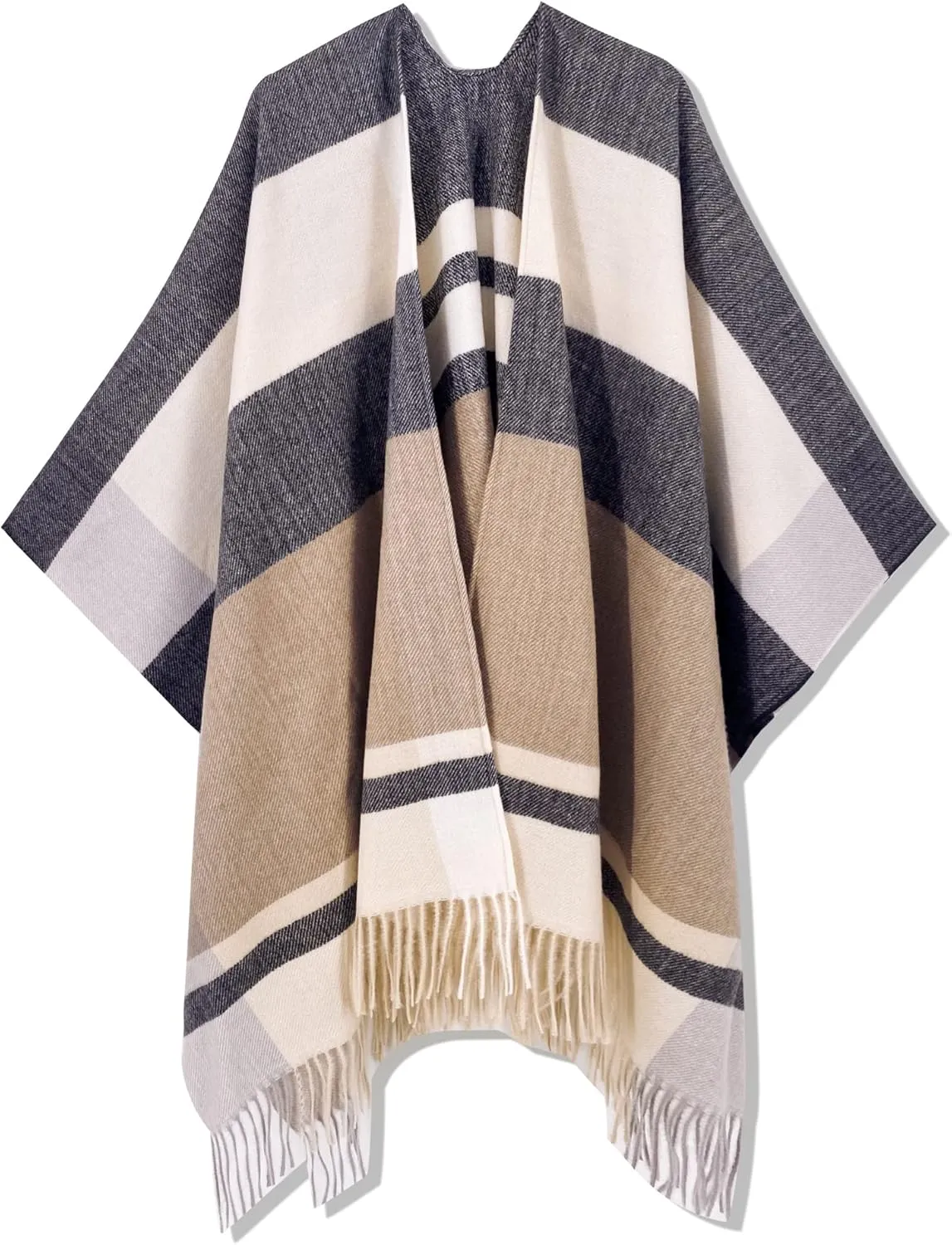 Moss Rose Women's Travel Plaid Shawl Wrap Open Front Poncho Cape for Fall Winter