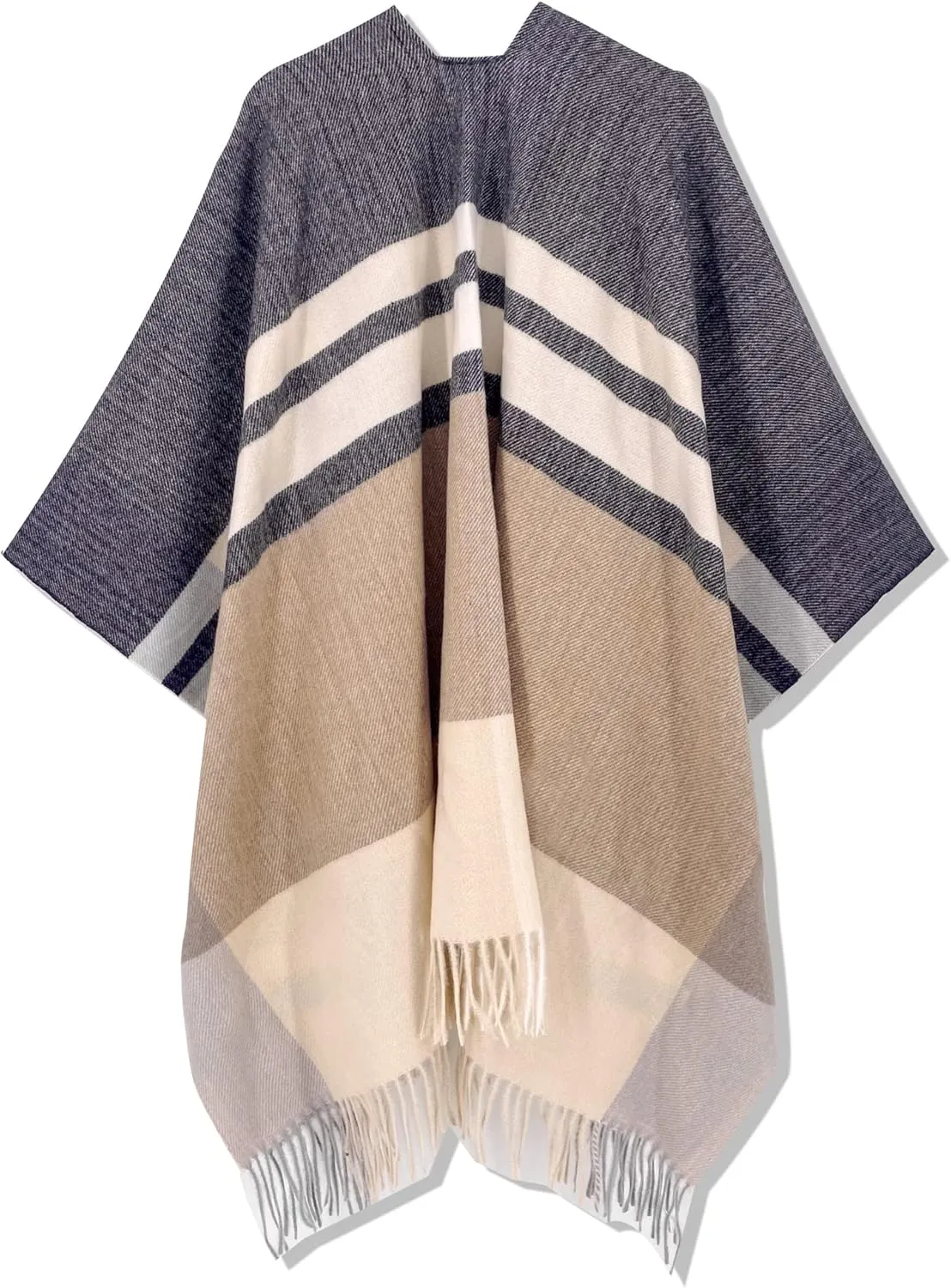 Moss Rose Women's Travel Plaid Shawl Wrap Open Front Poncho Cape for Fall Winter