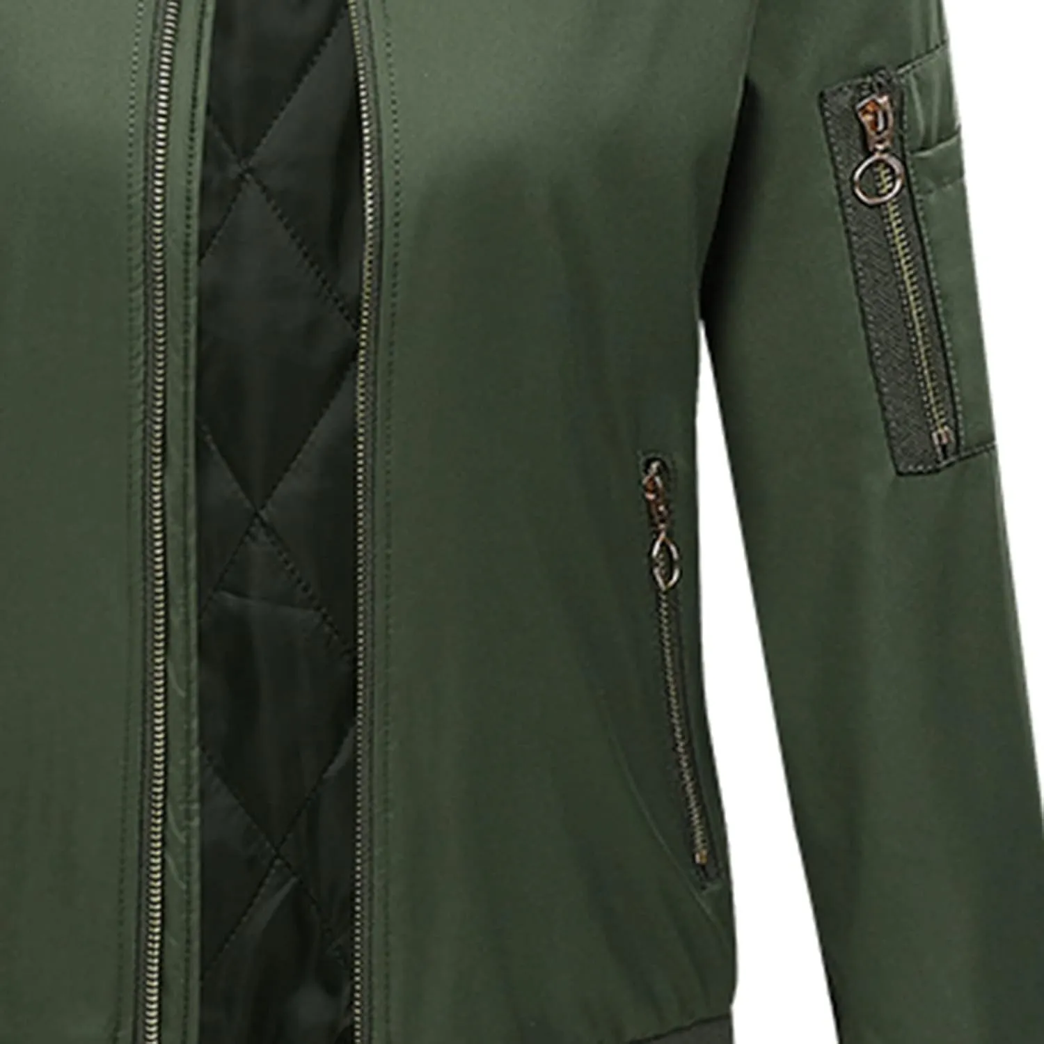 NATHGAM Women's Bomber Jackets Lightweight Casual Jacket Full Zip Windbreaker Jacket Solid Stand Collar Lady Slim Sportswear
