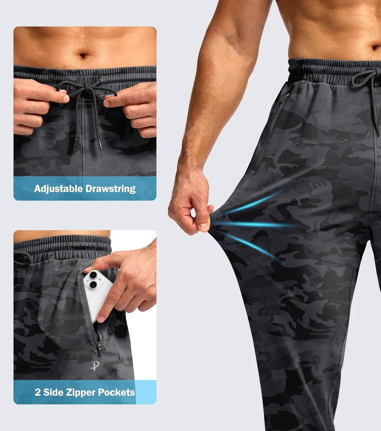 Pudolla Men's Fleece Lined Joggers Sweatpants with Zipper Pockets Winter Warm Pants for Men Running Workout Gym Athletic