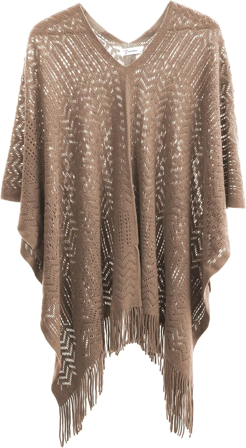 Soul Young Knitted Poncho Sweater for Women Ladies Pullover Wraps Cozy Topper shawl Cape