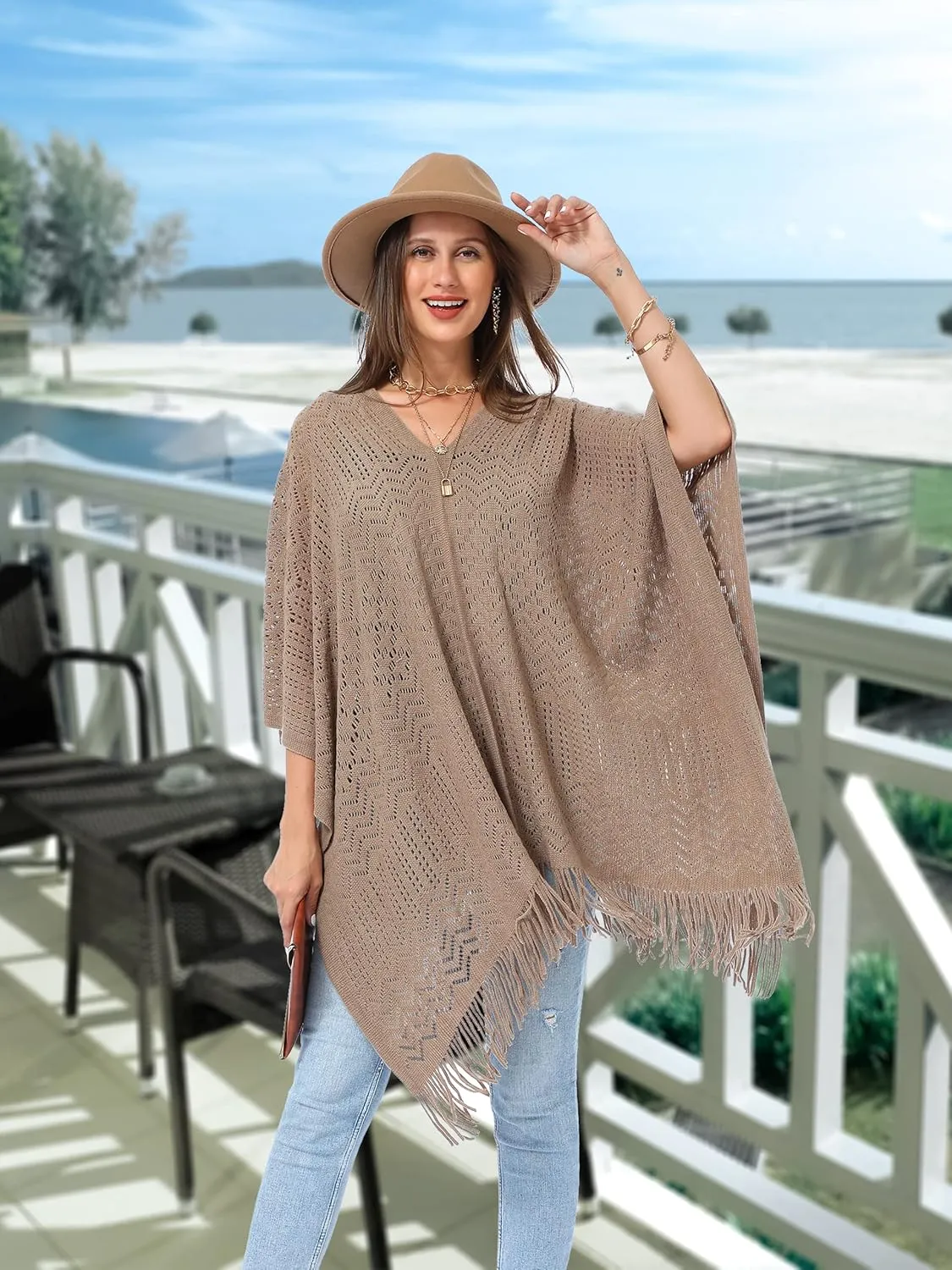 Soul Young Knitted Poncho Sweater for Women Ladies Pullover Wraps Cozy Topper shawl Cape
