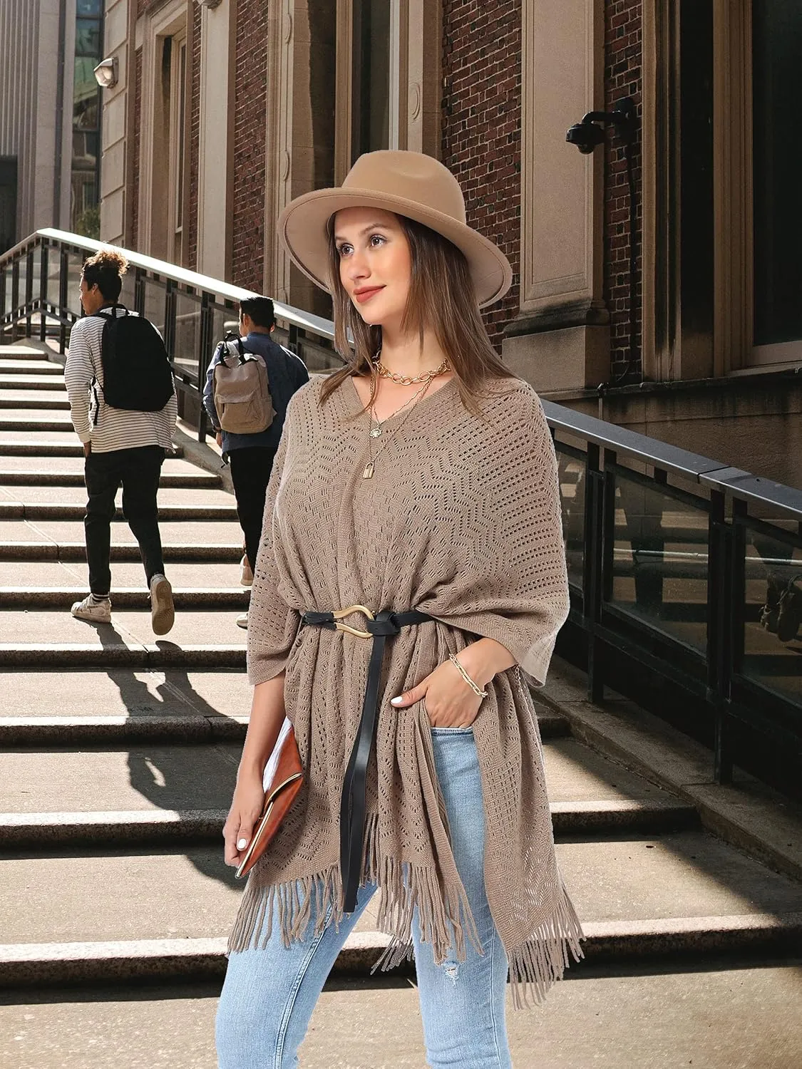 Soul Young Knitted Poncho Sweater for Women Ladies Pullover Wraps Cozy Topper shawl Cape