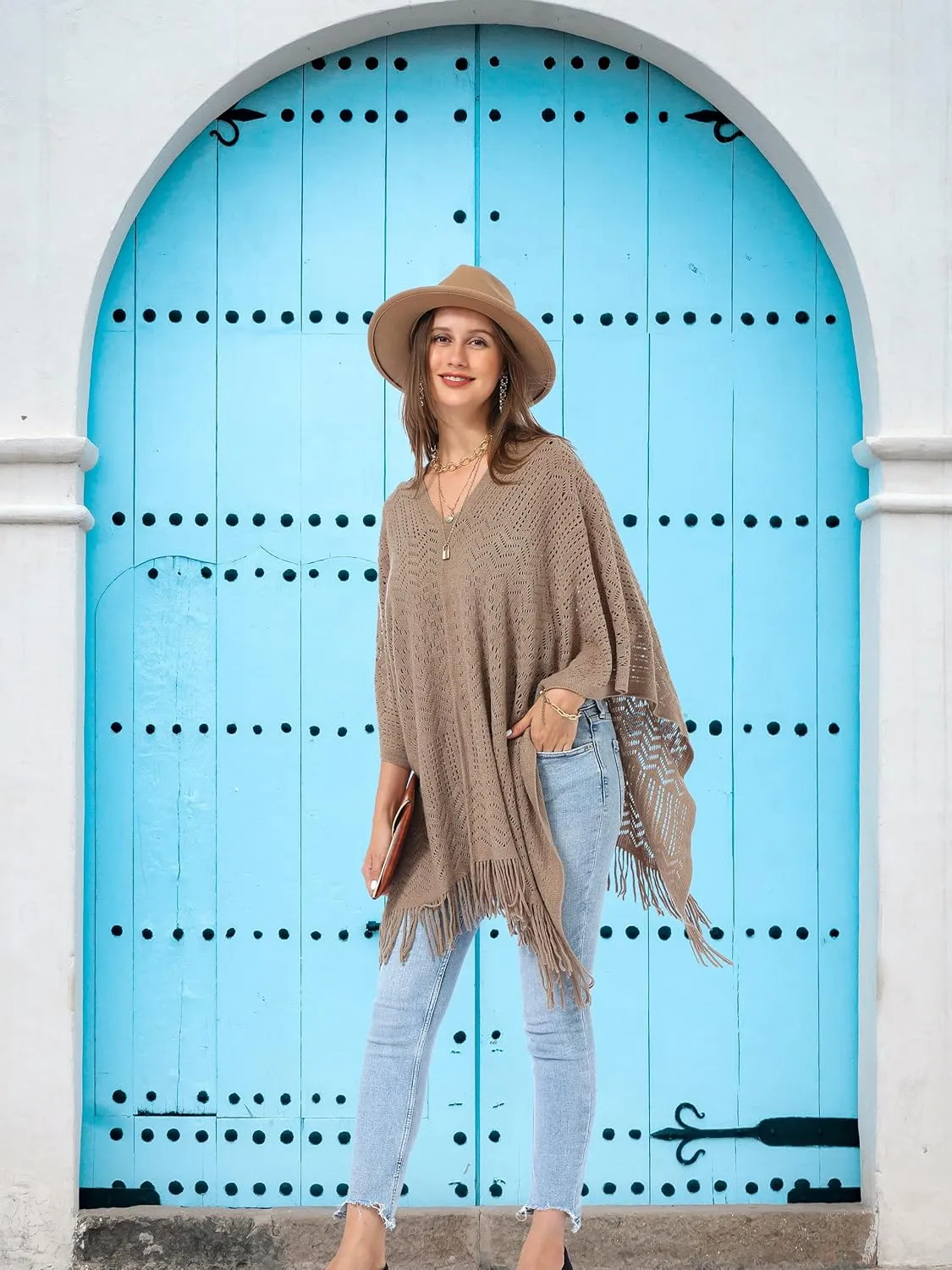 Soul Young Knitted Poncho Sweater for Women Ladies Pullover Wraps Cozy Topper shawl Cape