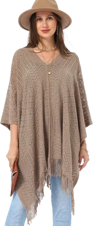 Soul Young Knitted Poncho Sweater for Women Ladies Pullover Wraps Cozy Topper shawl Cape