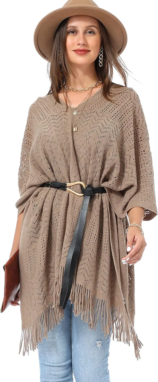 Soul Young Knitted Poncho Sweater for Women Ladies Pullover Wraps Cozy Topper shawl Cape