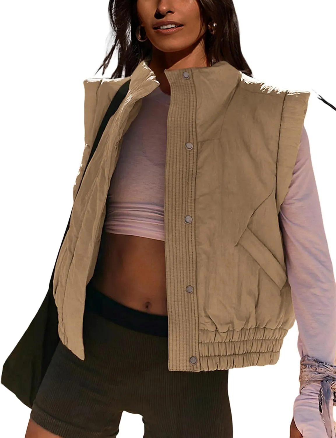 UANEO Womens Crop Vest Cropped Puffer Vest Quilted Lightweight Padded Gilet with Pockets