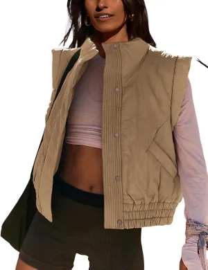 UANEO Womens Crop Vest Cropped Puffer Vest Quilted Lightweight Padded Gilet with Pockets