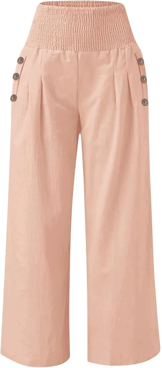 Women's Fashion Loose Casual Buttoned Wide Leg Dressy Loose Fit Pants