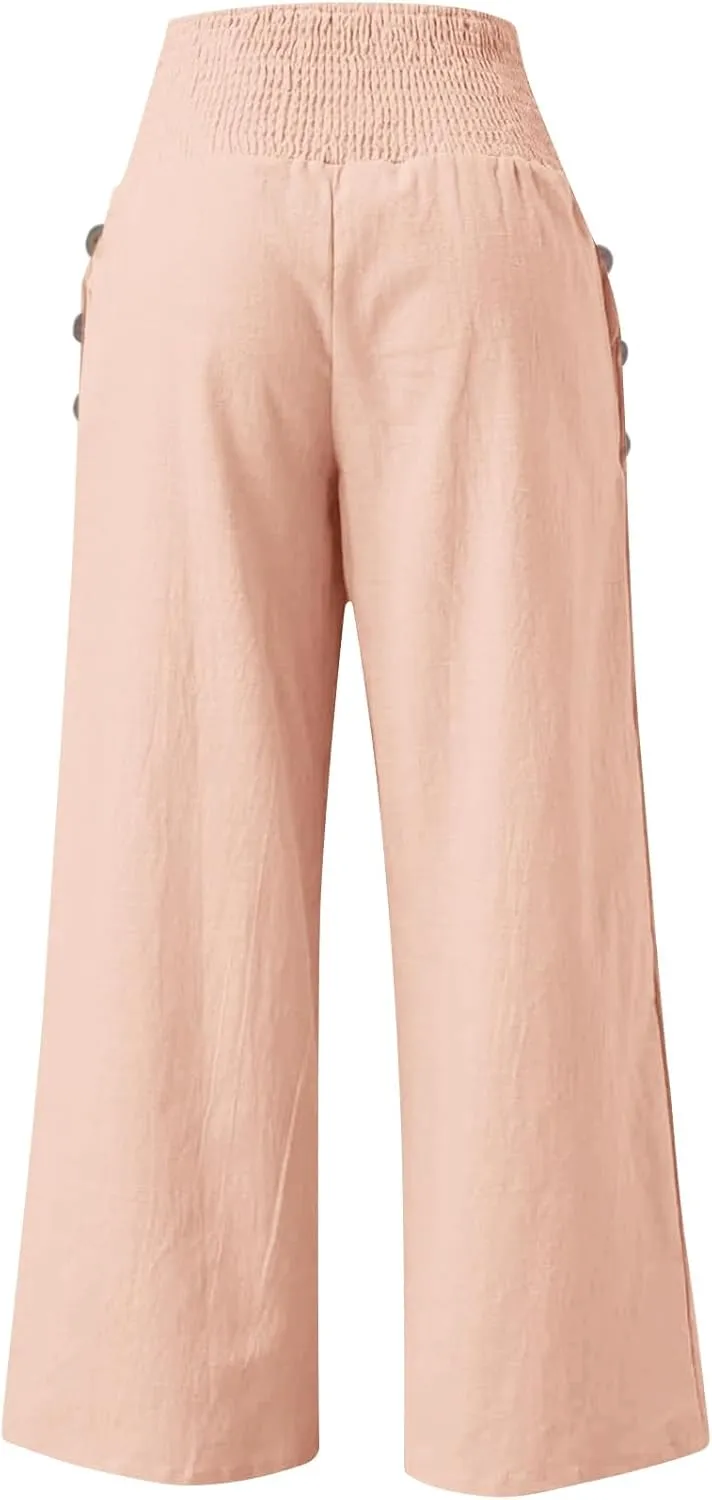 Women's Fashion Loose Casual Buttoned Wide Leg Dressy Loose Fit Pants