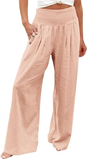 Women's Fashion Loose Casual Buttoned Wide Leg Dressy Loose Fit Pants